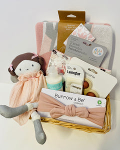 Newborn Baby Care Package in Wicker Gift Basket (Pretty in Pink)