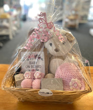 Load image into Gallery viewer, Newborn Baby Care Package in Wicker Gift Basket (Pretty in Pink)