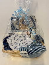 Load image into Gallery viewer, Newborn Baby Care Package in Wicker Gift Basket (Navy)
