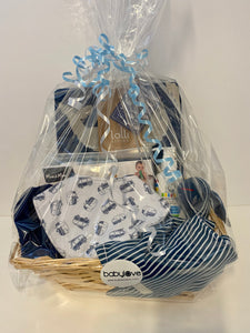 Newborn Baby Care Package in Wicker Gift Basket (Navy)