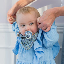 Load image into Gallery viewer, BIBS x LIBERTY Bandana Bib with Pacifier Pocket - Chamomile Lawn Violet Sky
