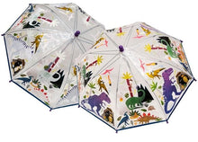 Load image into Gallery viewer, Floss & Rock Colour Changing Transparent Umbrella - Dino
