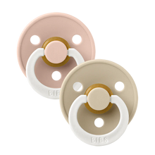 Load image into Gallery viewer, BIBS Glow in the Dark Pacifier 2 pack - Blush/Vanilla (NIGHT GLOW)