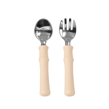 Load image into Gallery viewer, Mombella Panda Fork & Spoon - Beige