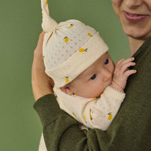 Load image into Gallery viewer, Nature Baby Pointelle Knotted Beanie - Lemon Print 0-6 mths