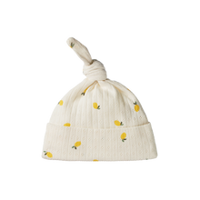 Load image into Gallery viewer, Nature Baby Pointelle Knotted Beanie - Lemon Print 0-6 mths