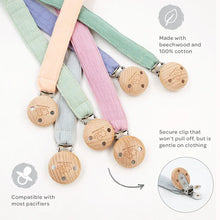 Load image into Gallery viewer, Playground 100% Cotton & Beechwood Pacifier Clip - Choose your colour