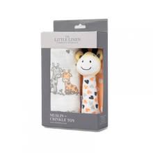 Load image into Gallery viewer, The Little Linen Company Muslin Wrap & Crinkle Toy Set - Giraffe