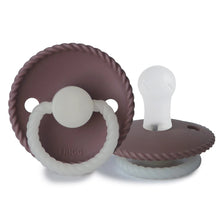 Load image into Gallery viewer, Frigg Rope Silicone Pacifier 2 pack - Twilight Mauve Night (GLOW IN THE DARK)