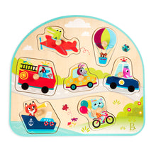 Load image into Gallery viewer, B. Vehicles on the Go! Wooden Peg Puzzle