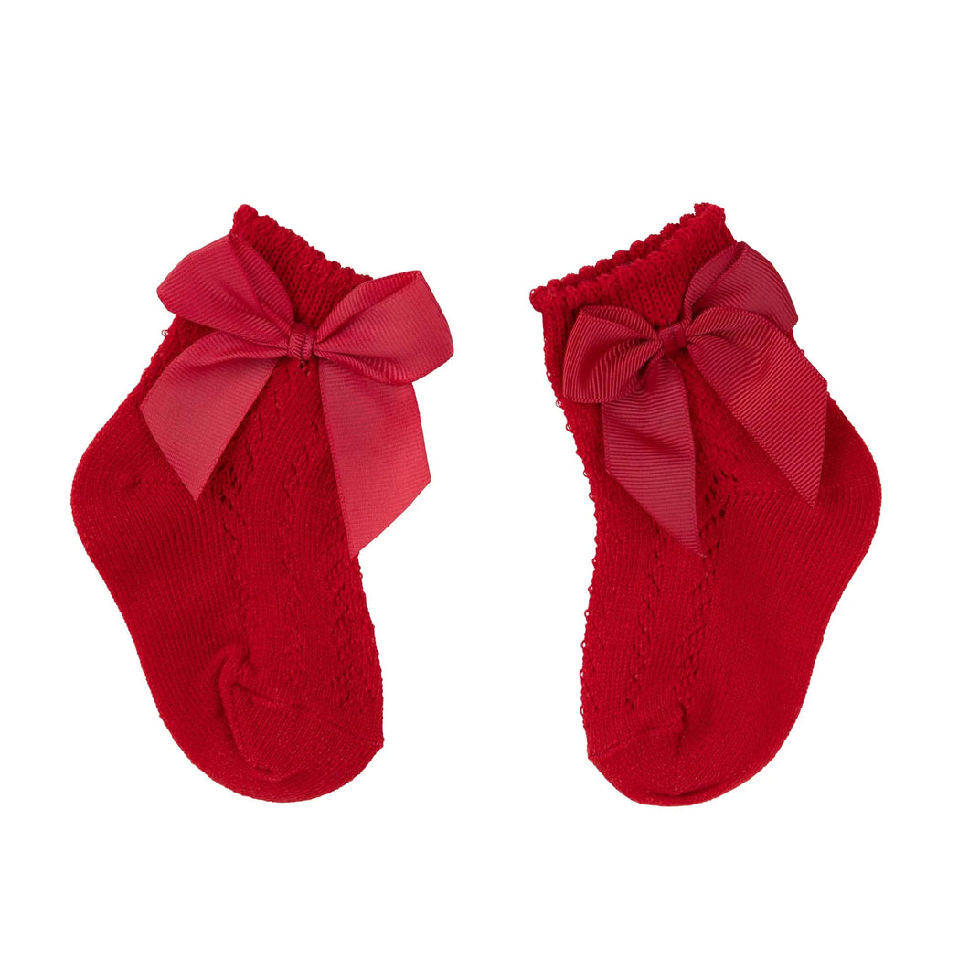 Designer Kidz Baby Bow Crew Socks - Red - Small (12-24 months)