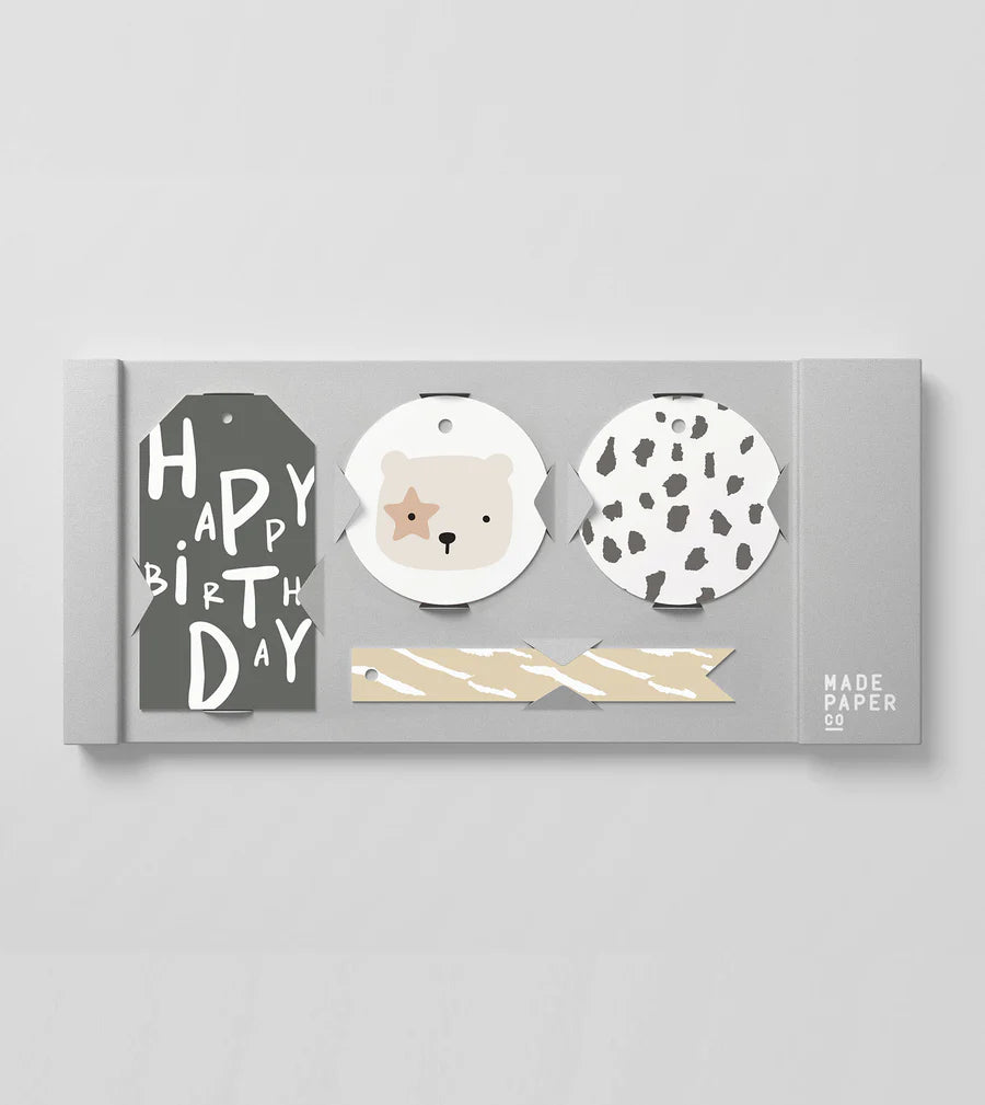 Made Paper Co. Happy Birthday Critters 20pk Gift Tags (Charcoal)