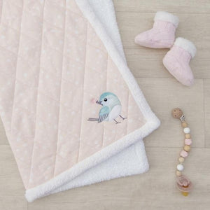 Living Textiles Quilted Jersey Sherpa Blanket - Ava Birds