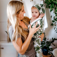 Load image into Gallery viewer, Little Unicorn Hooded Towel & Wash Cloth Set - Tropical Leaf