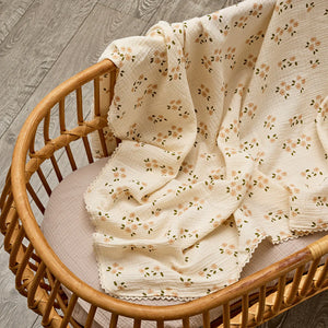 Over the Dandelions Organic Muslin Swaddle with Lace - Daisy