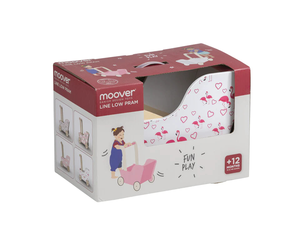 Moover Wooden Dolls Line Pram Flamingo Babylove Ltd