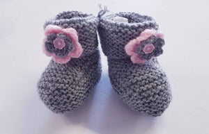 Merino Knitted Flower Booties - 0-3 months