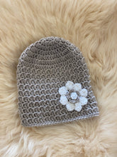 Load image into Gallery viewer, Merino Knitted Flower Beanies - 0-3 months