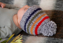 Load image into Gallery viewer, Acorn Rainbow Stripes Beanie - Grey 3-6 mths