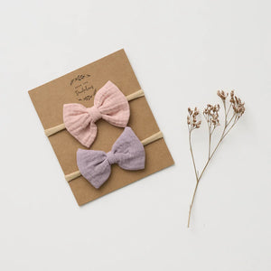 Over the Dandelions Muslin Bow Headbands - Lilac & Blush