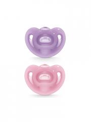 NUK Sensitive Soother 100% Soft Silicone - 2 pack - Size 0-6 months & 6-18 months (Pink/Purple)
