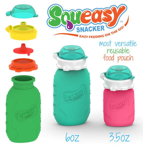 Squeasy Snacker Silicone Reusable Food Pouch - 3.5 oz (104ml) & 6oz (180ml)