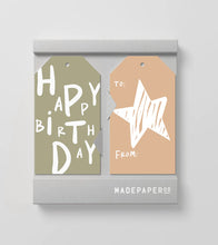 Load image into Gallery viewer, Made Paper Co. Happy Birthday + Star 10pk Gift Tags (Khaki, Tan)