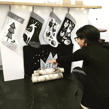 Load image into Gallery viewer, Wee Gallery Winter Animals Christmas Stocking - Black on White ONE LEFT