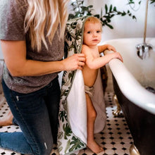 Load image into Gallery viewer, Little Unicorn Hooded Towel & Wash Cloth Set - Tropical Leaf