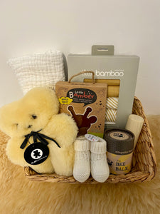 Newborn Baby Care Package in Wicker Gift Basket (Natural)