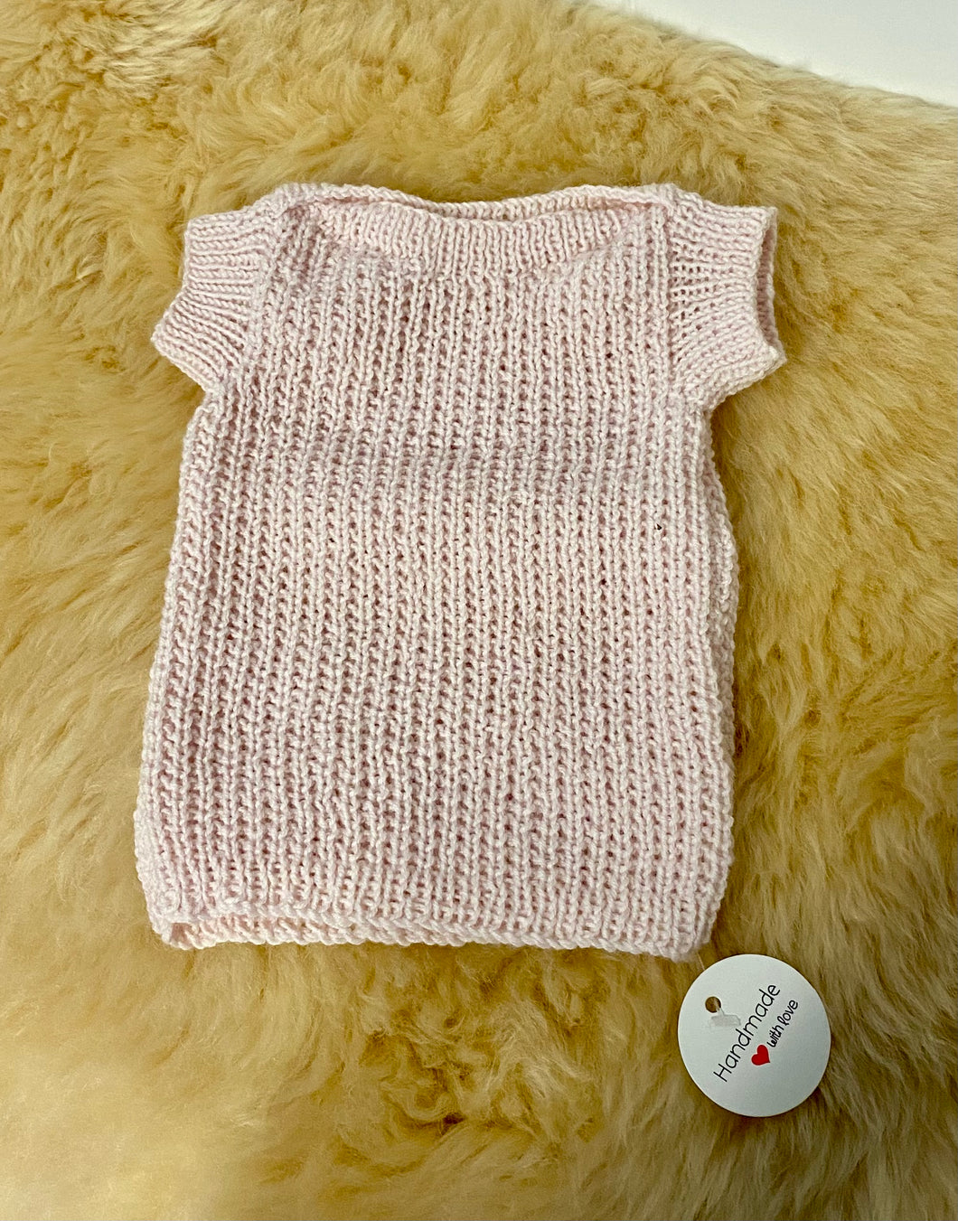 100% Pure Merino Knitted Vest/Singlet - 0-3 months - Light Blush