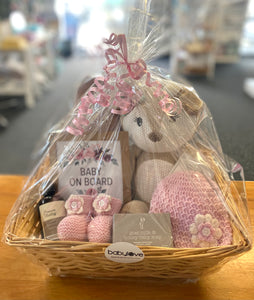 Newborn Baby Care Package in Wicker Gift Basket (Pretty in Pink)