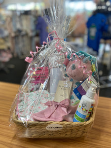 Newborn Baby Girl Care Package in Wicker Gift Basket (Pinks)