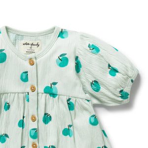 Wilson & Frenchy Organic Crinkle Button Dress - Apple Papple