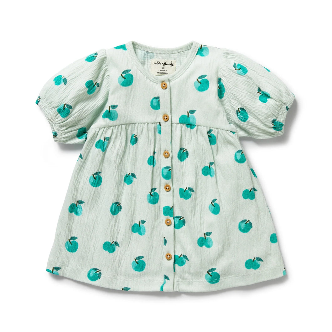Wilson & Frenchy Organic Crinkle Button Dress - Apple Papple
