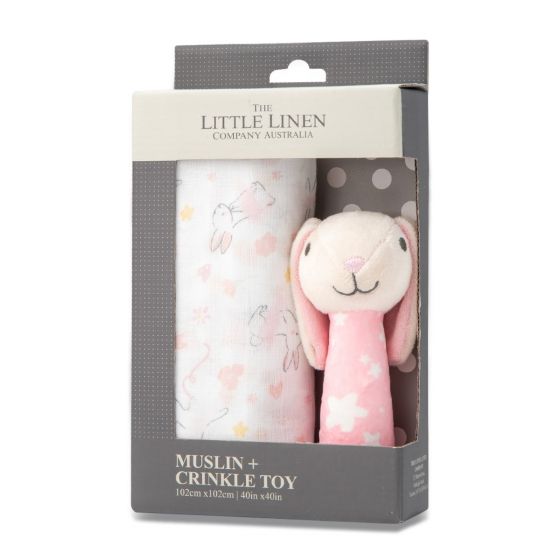 The Little Linen Company Muslin Wrap & Crinkle Toy Set - Ballerina Bunny