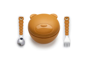 Melii Animal Bowl with Lid and Utensils - Bear