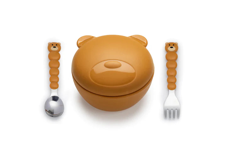 Melii Animal Bowl with Lid and Utensils - Bear