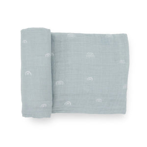 Little Unicorn Cotton Muslin Swaddle - Blue Rainbow