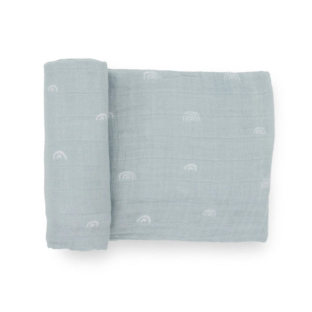 Little Unicorn Cotton Muslin Swaddle - Blue Rainbow
