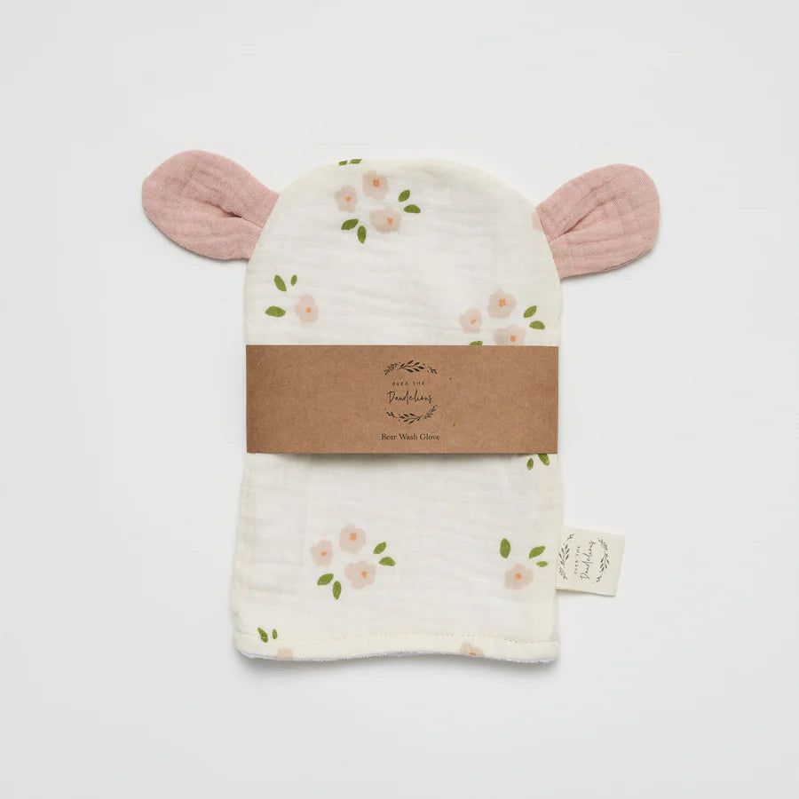 Over the Dandelions Bear Wash Glove - Daisy with Blush ears