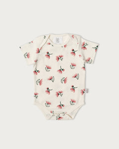 Babu Cotton Lycra Short Sleeve Bodysuit NZ Forest Prints - Pōhutukawa