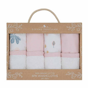 Living Textiles 4 pack Organic Cotton Muslin Wash Cloths - Botanical