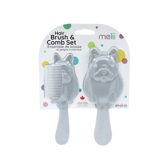 Melii Brush & Comb Set - Bulldog (Grey)