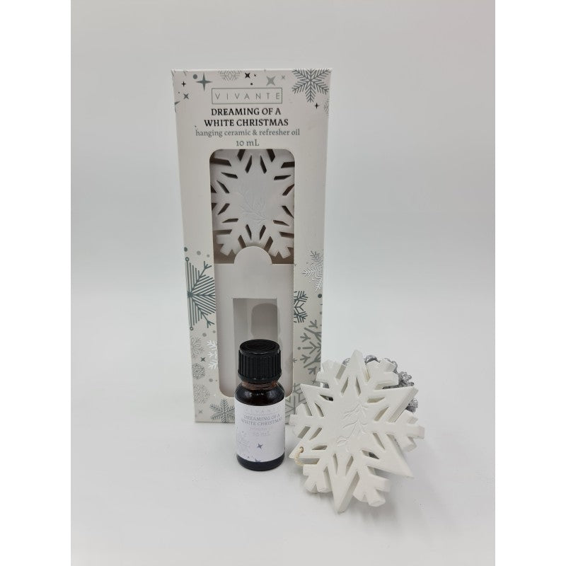 Vivante Hanging Ceramic Snowflake with Fragrant Oil - Dreaming of a White Christmas