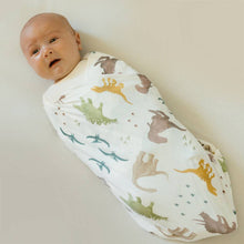 Load image into Gallery viewer, Little Unicorn Stretch Knit Swaddle Blanket - Dino Pals
