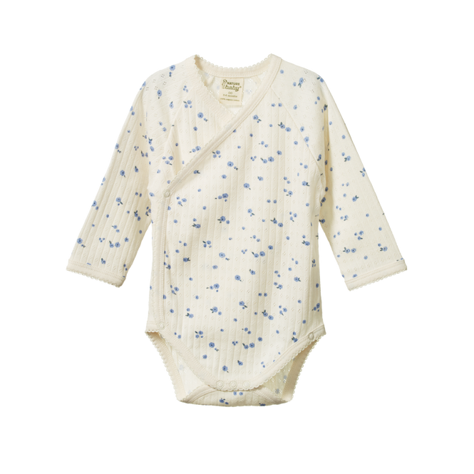 Nature Baby Pointelle Kimono Bodysuit - Daisy Print