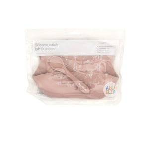 All4ella Silicone Catch Bib & Spoon - Dusty Pink