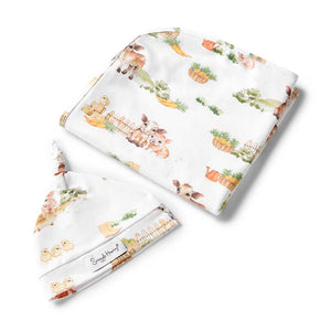 Snuggle Hunny Kids Stretch Cotton Baby Wrap & Topknot Set - Farm