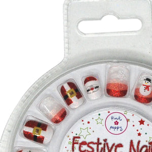 Pink Poppy Christmas Press On Nails 20 Pack